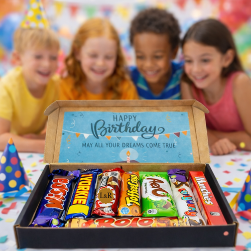 Happy Birthday Chocolate Gift Box | 8 Full Sized Bars | Letterbox Gifts | For Kids | Him | Her | 18th 21st 30th 40th 50th Birthday |