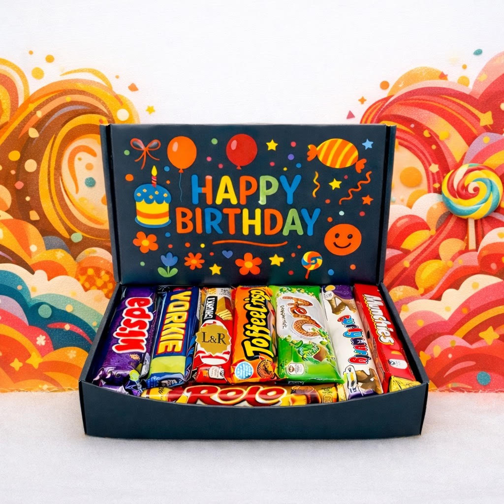 Happy Birthday Chocolate Gift Box | 8 Full Sized Bars | Letterbox Gifts | For Kids | Him | Her | 18th 21st 30th 40th 50th Birthday |